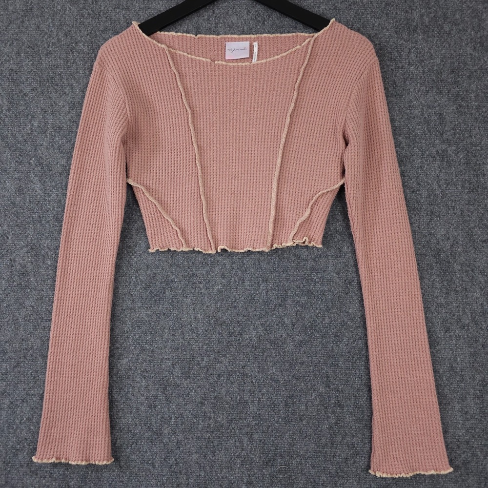 Out From Under Shirt Womens S Pink Thermal Cropped Flare Sleeve Urban Outfitters